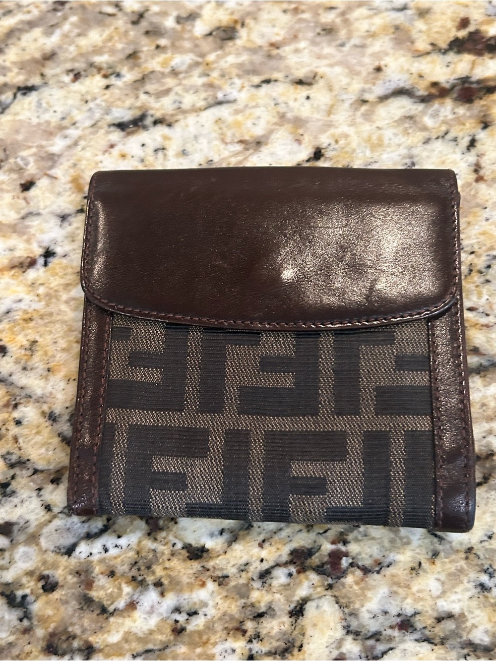 FENDI Bifold Wallet Purse FF Zucca Canvas Brown Authentic with coa